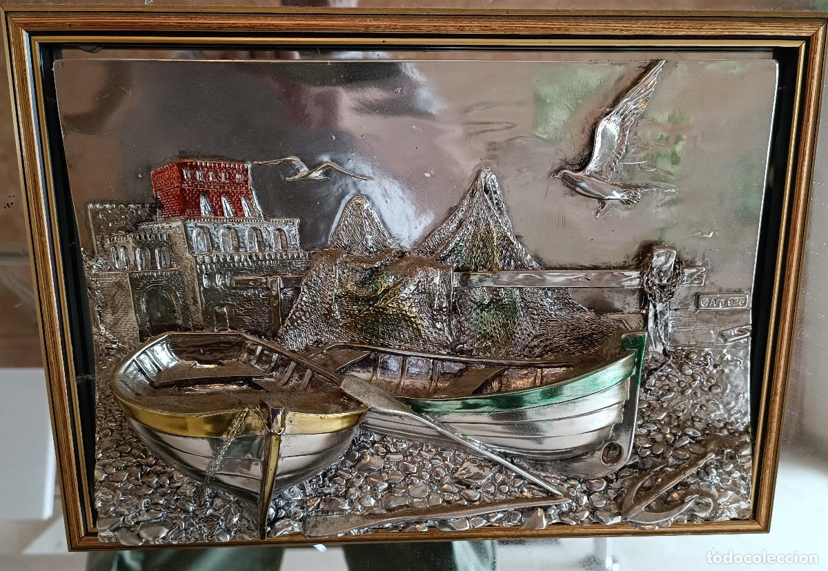 Antig&uuml;edades: CUADRO ESPEJO CON RELIEVE EN PLATA GALVANIZADA 925. - Foto 3