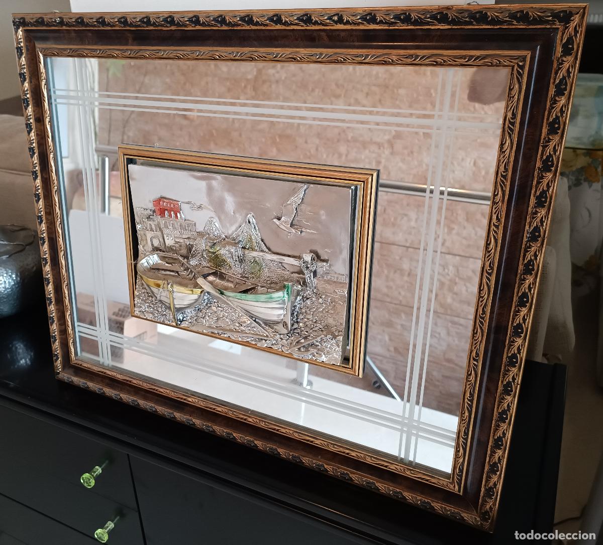 Antig&uuml;edades: CUADRO ESPEJO CON RELIEVE EN PLATA GALVANIZADA 925. - Foto 4