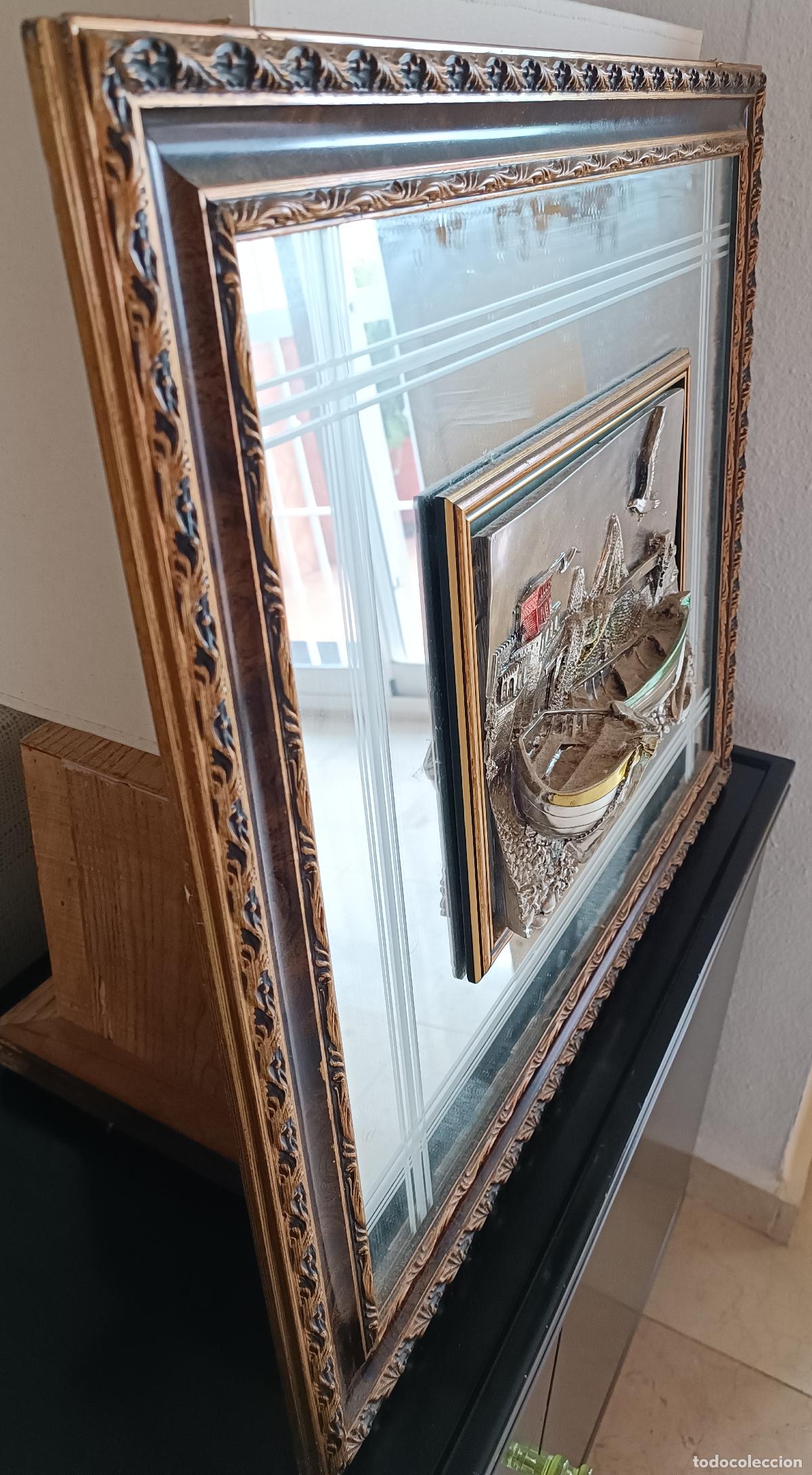 Antig&uuml;edades: CUADRO ESPEJO CON RELIEVE EN PLATA GALVANIZADA 925. - Foto 5