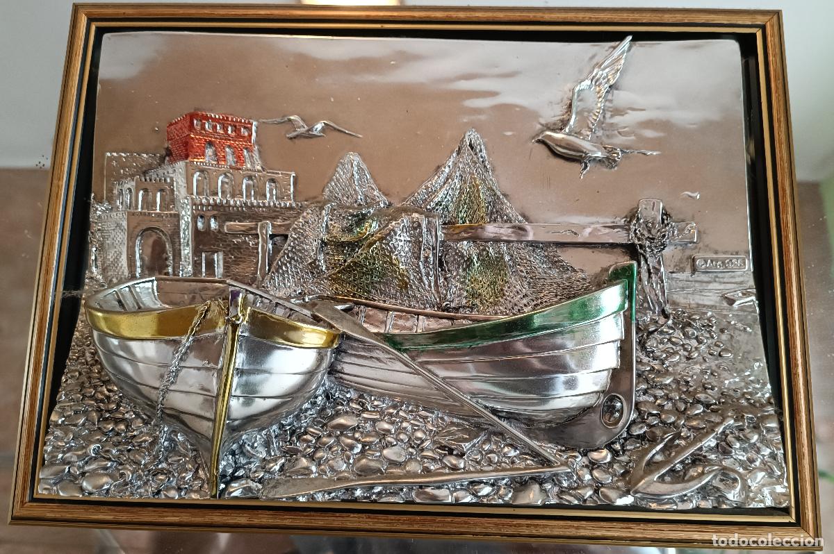 Antig&uuml;edades: CUADRO ESPEJO CON RELIEVE EN PLATA GALVANIZADA 925. - Foto 7