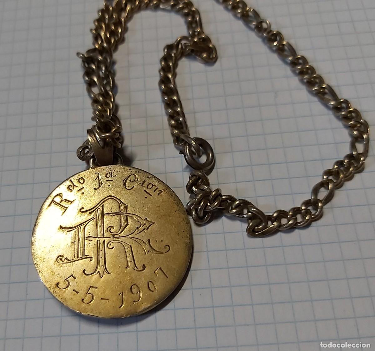 Antig&uuml;edades: Medalla religiosa con cadena, 1907 - Foto 2