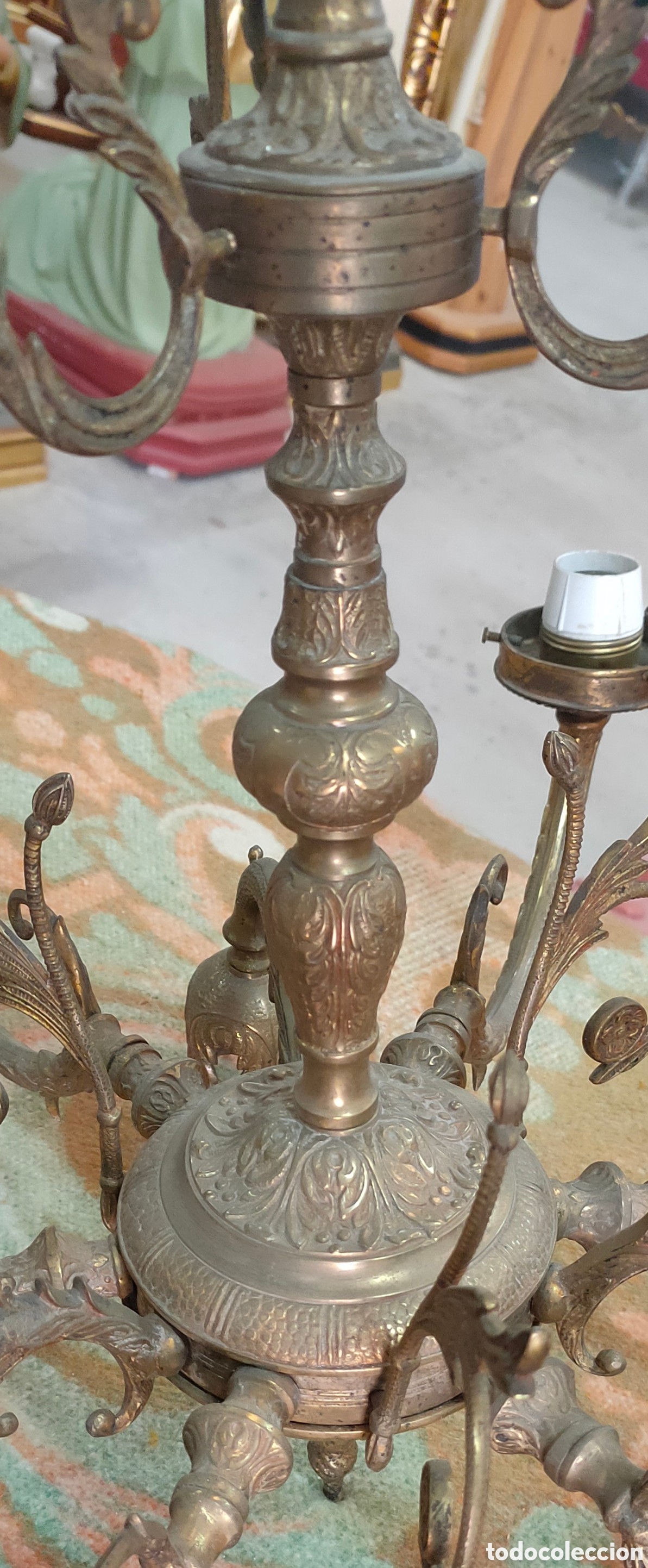 Antig&uuml;edades: Antigua lampara de techo de bronce de 9 luces - Foto 3