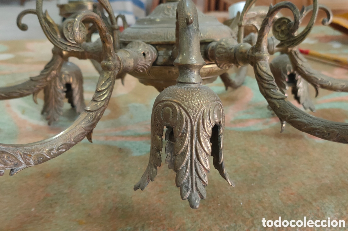 Antig&uuml;edades: Antigua lampara de techo de bronce de 9 luces - Foto 5