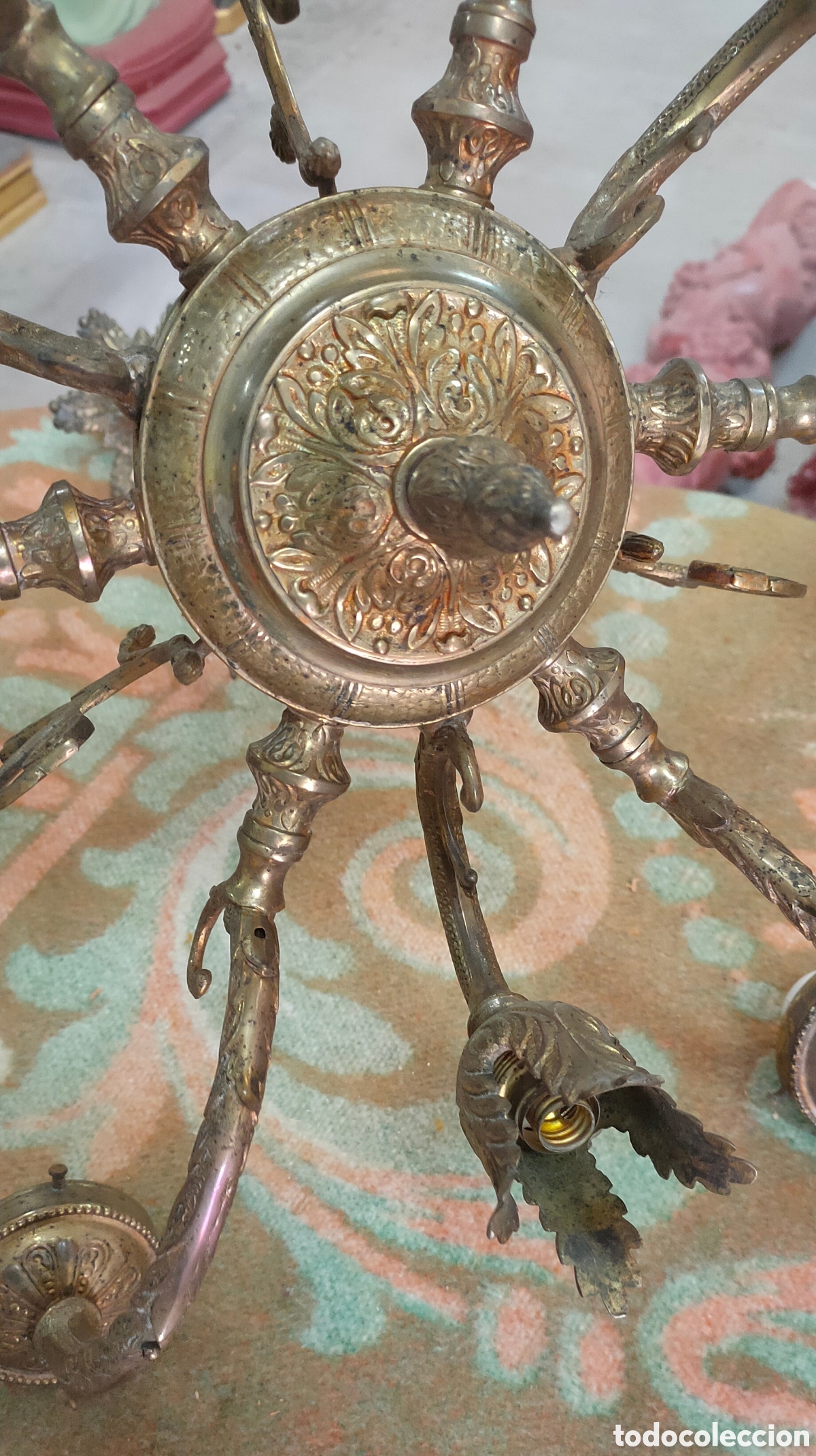 Antig&uuml;edades: Antigua lampara de techo de bronce de 9 luces - Foto 8