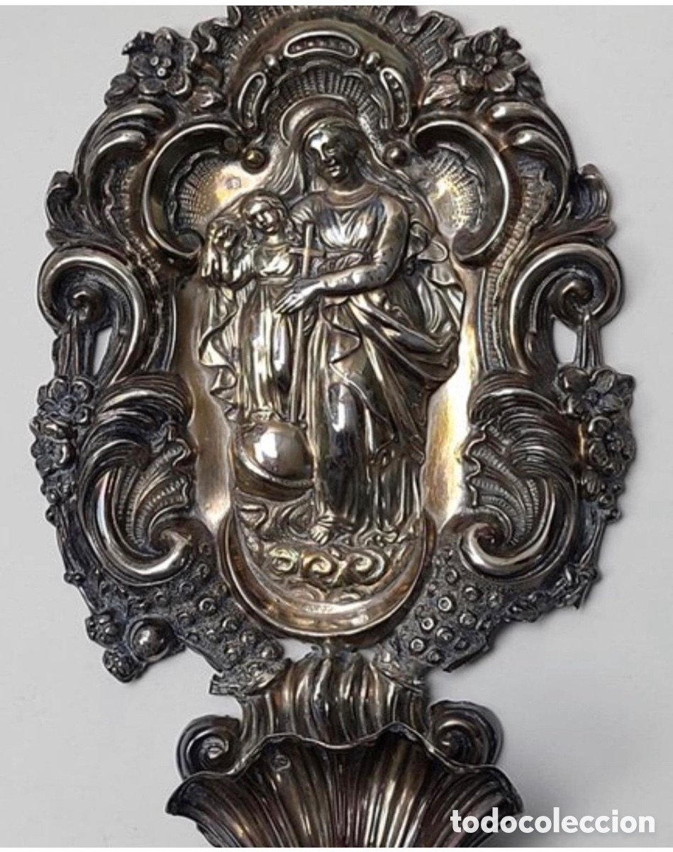 Antig&uuml;edades: Benditera de plata. S.XIX - Foto 2