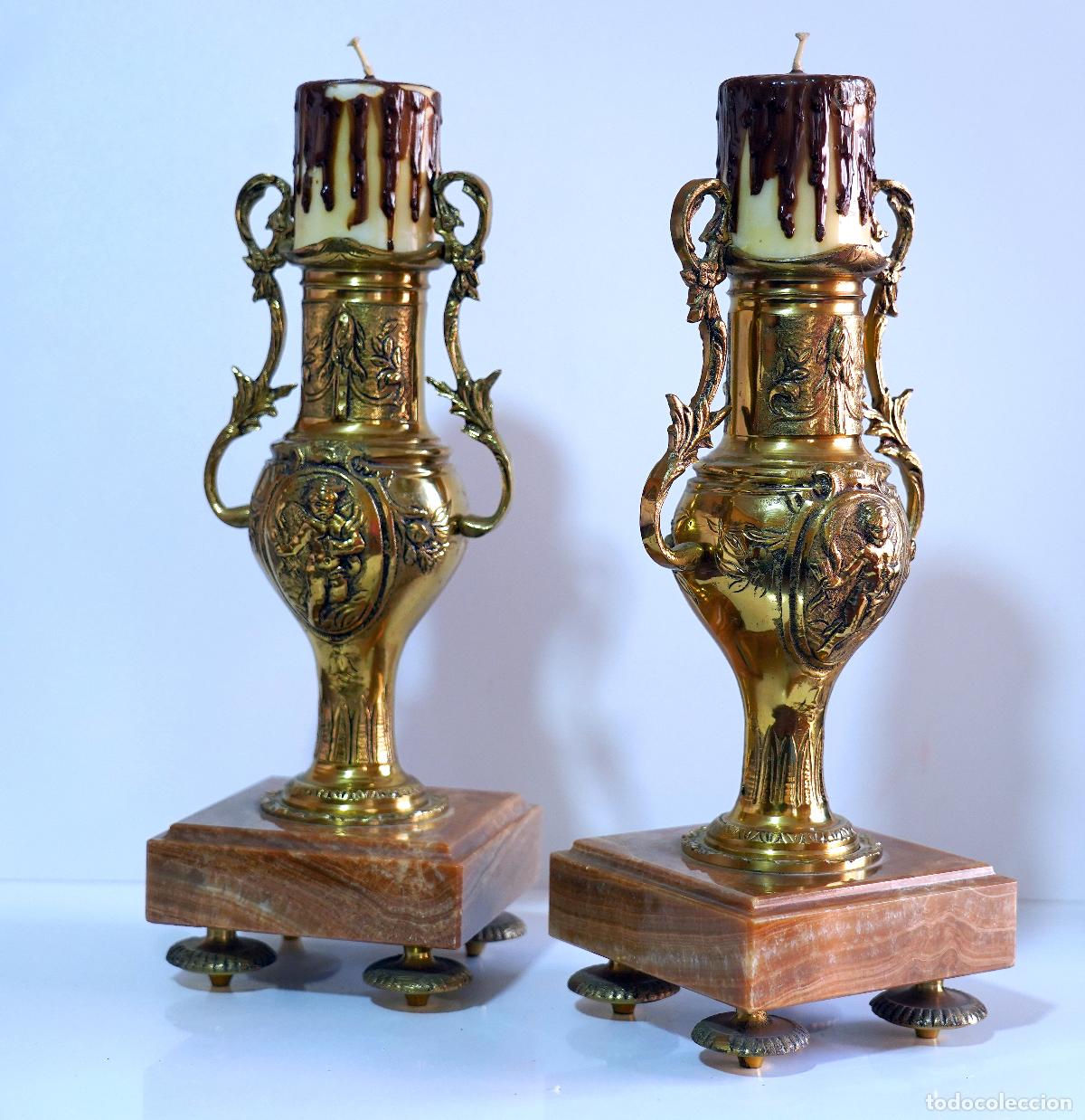 Antig&uuml;edades: Pareja candelabros bronce. - Foto 1