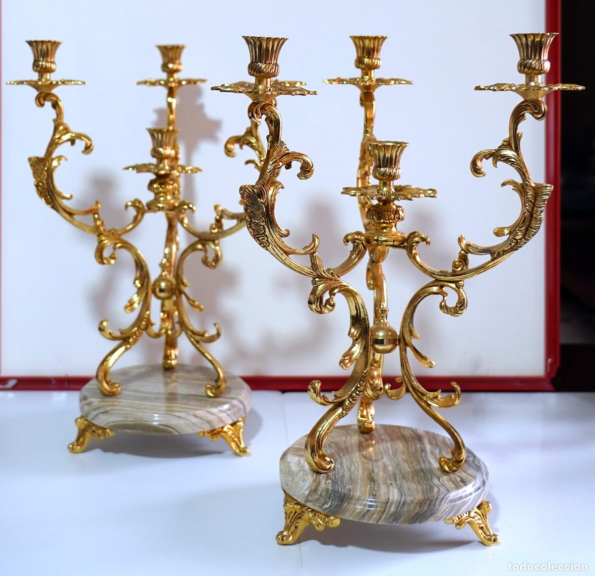 Antig&uuml;edades: Candelabros bronce ba&ntilde;o oro Rocalba - Foto 1