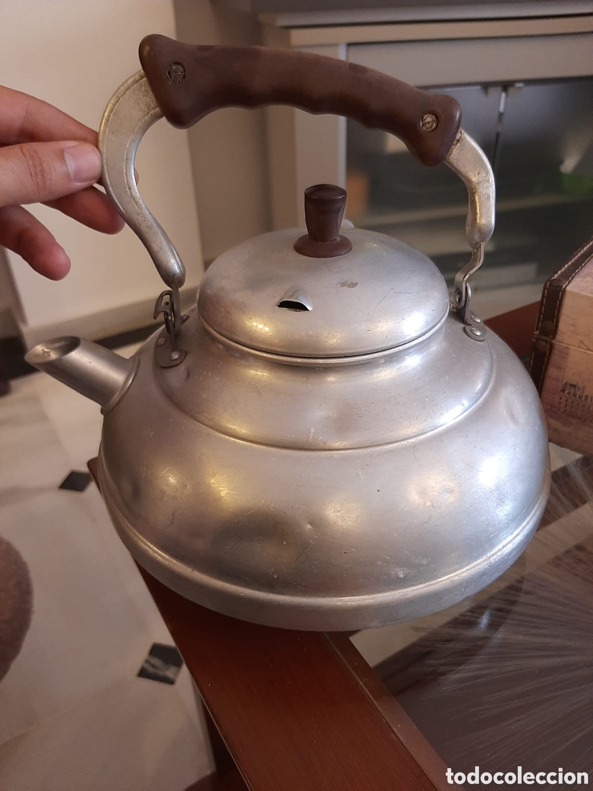 Oggetti Antichi: Antiguo hervidor de agua tetera cafetera aluminio