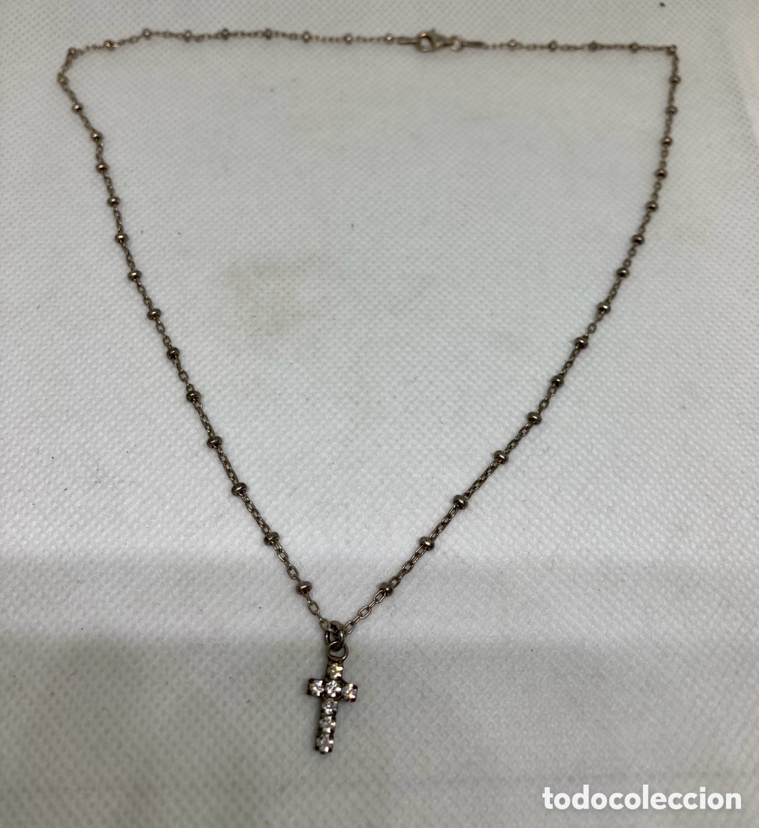 Antiguidades: COLLAR CON CRUZ FINA CON PIEDRAS TALLA BRILLANTE , ANTIGUA