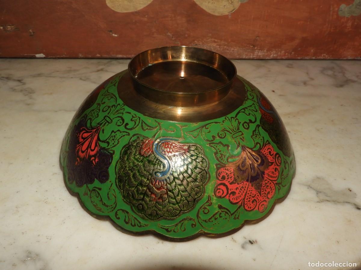 Antig&uuml;edades: CUENCO DE BRONCE CLOISONNE CON FORMA DE PAVO REAL - Foto 5
