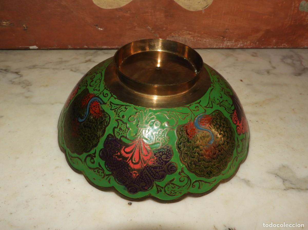 Antig&uuml;edades: CUENCO DE BRONCE CLOISONNE CON FORMA DE PAVO REAL - Foto 6