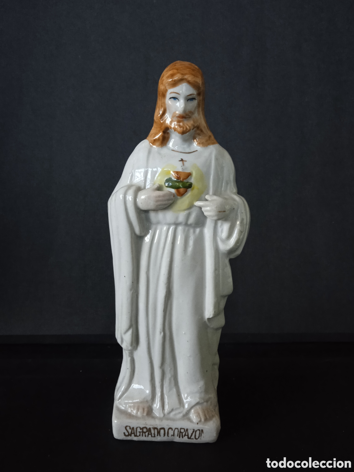 Antig&uuml;edades: ANTIGUO SAGRADO CORAZ&Oacute;N DE CER&Aacute;MICA - Foto 1
