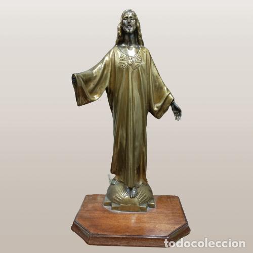 Antig&uuml;edades: Sagrado coraz&oacute;n en Bronce , con peana de madera - Foto 3