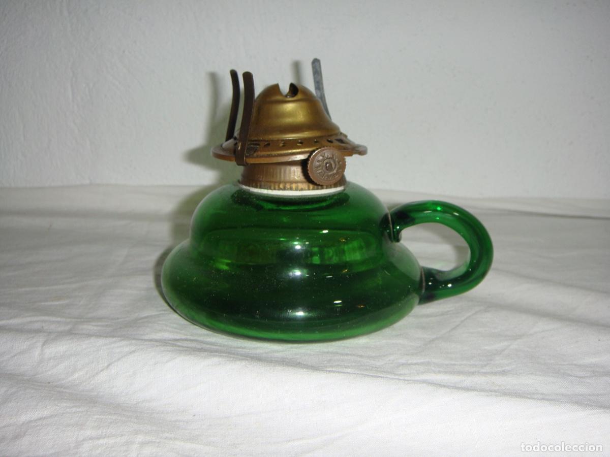Antig&uuml;edades: Quinqu&eacute; de cristal verde. - Foto 1