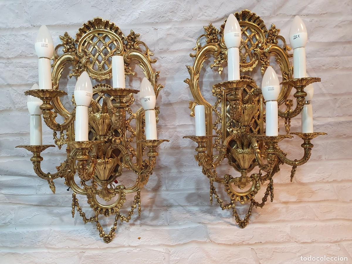 Antig&uuml;edades: PAREJA DE APLIQUES DE BRONCE ESTILO LUIS XV - Foto 7
