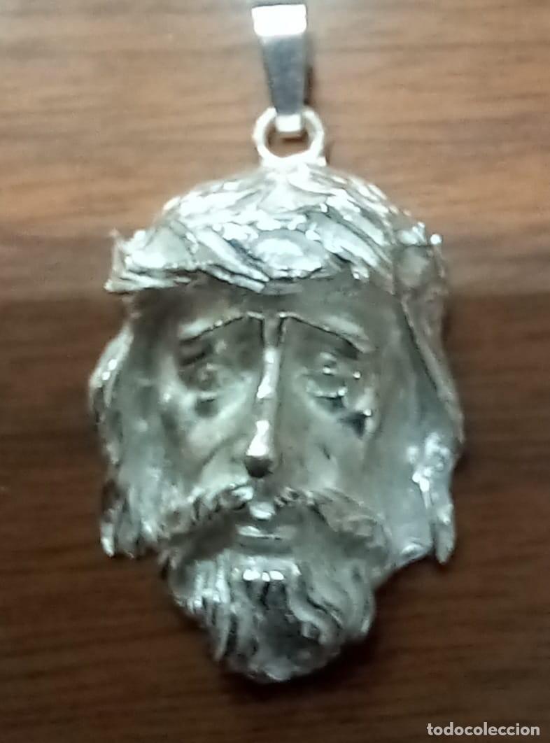 Antig&uuml;edades: cabeza de cristo grande en plata de ley ahuecado - 11grs - 38x24mm + anilla