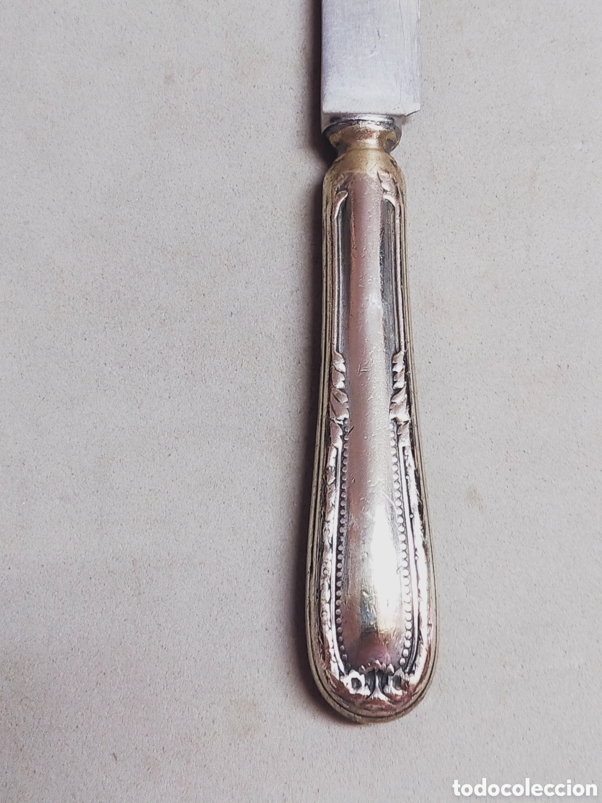 Antig&uuml;edades: CUCHILLO EN METAL PLATEADO. 17,5 CM. - Foto 4