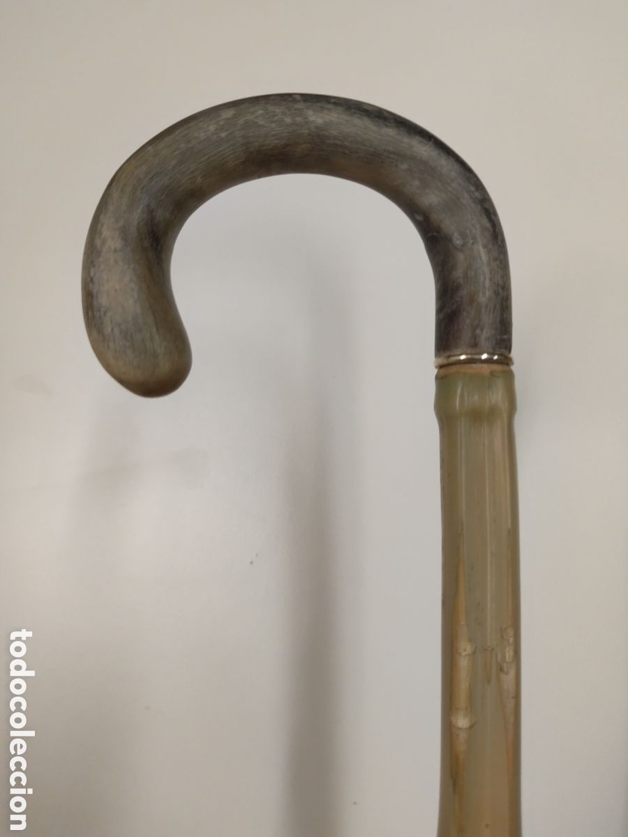 Antig&uuml;edades: Bast&oacute;n Cuerno Bamb&uacute; Bronce - Foto 1