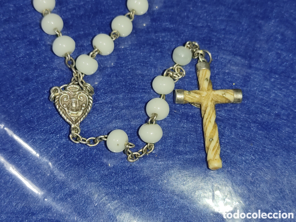 Antig&uuml;edades: Antiguo rosario de plata y opalina blanca,cristal. - Foto 3