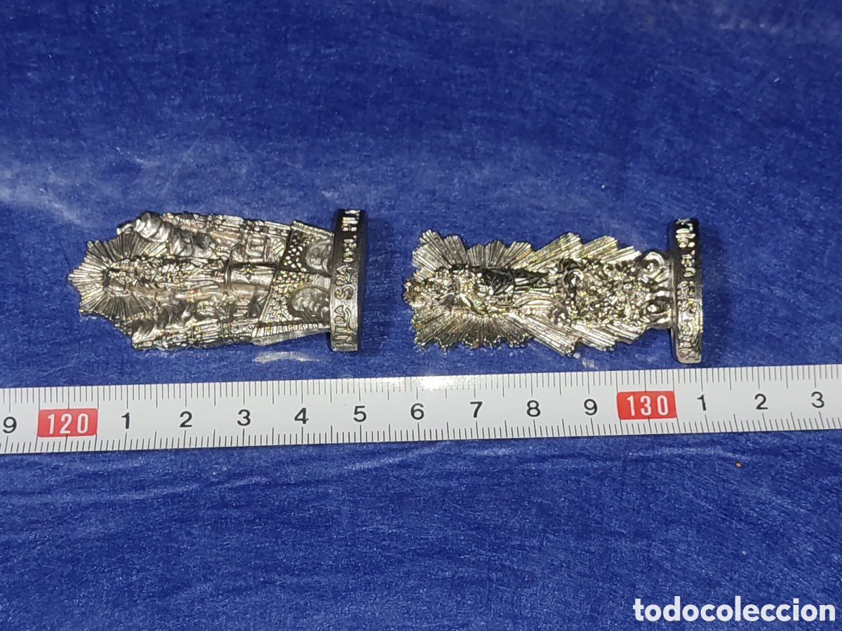 Antig&uuml;edades: 2 figuras de metal de la virgen del Pilar. - Foto 2