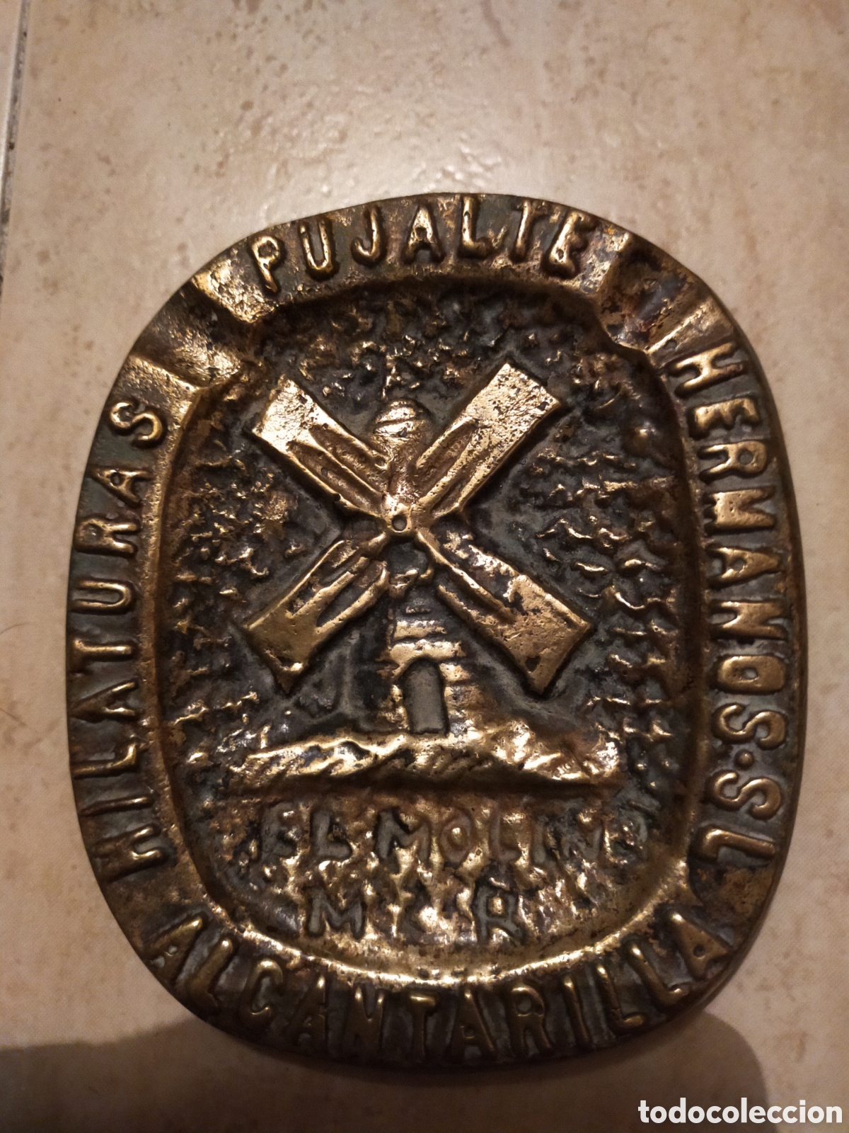 Antiquit&eacute;s: CENICERO BRONCE GRABADO HILATURAS PUJALTE HERMANOS S.L. ALCANTARILLA