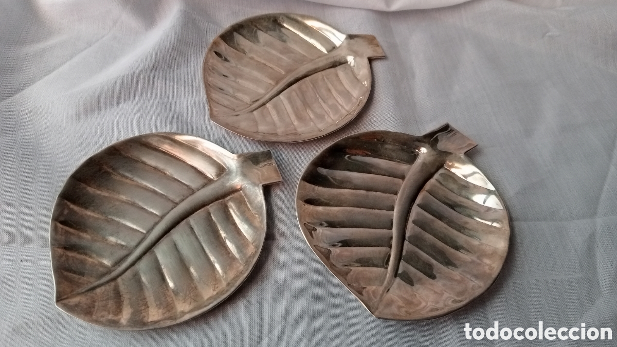Antig&uuml;edades: 3 Bandejas en forma de hoja Meneses plata - Foto 1