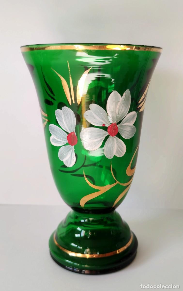 Antig&uuml;edades: JARR&Oacute;N VERDE DE VIDRIO ESMALTADO - Foto 1