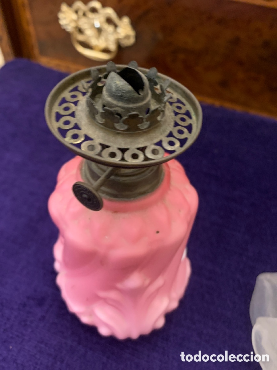 Antig&uuml;edades: Peque&ntilde;o quinqu&eacute; Cristal Rosa - Foto 4