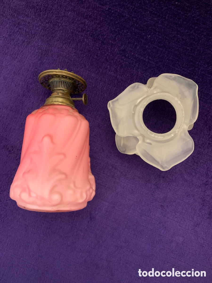 Antig&uuml;edades: Peque&ntilde;o quinqu&eacute; Cristal Rosa - Foto 5