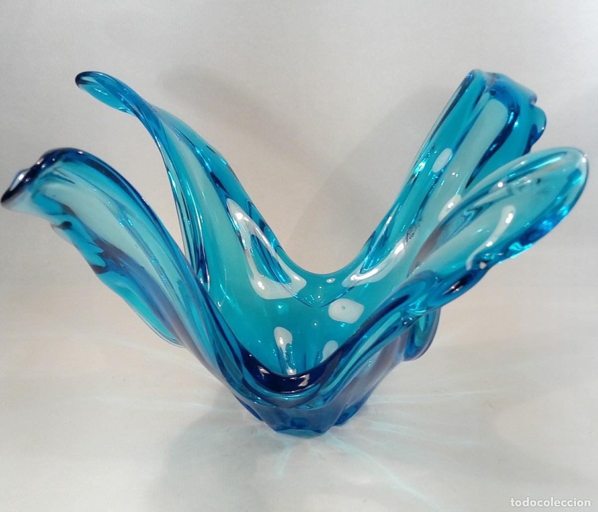Oggetti Antichi: CENTRO EN CRISTAL BIOFORM DE MURANO. SIGUIENDO MODELOS DE FLAVIO POLI. TONALIDAD AZUL. A&Ntilde;OS 50.