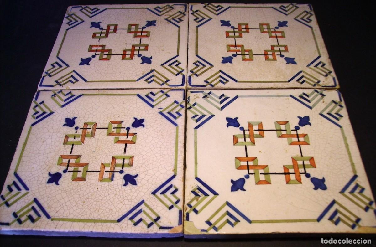 Antig&uuml;edades: CONJUNTO 4 AZULEJOS ANTIGUOS XIX - Foto 1