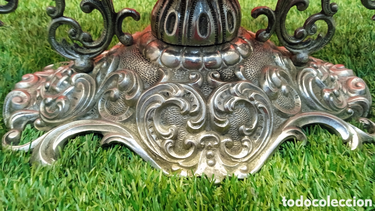 Antig&uuml;edades: GRAN CENTRO DE MESA DE LATON Y CRISTAL. - Foto 11
