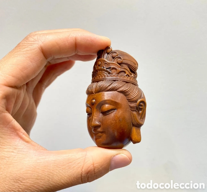 Antig&uuml;edades: Netsuke OJIME de madera, cabeza de GuanYin - Foto 2