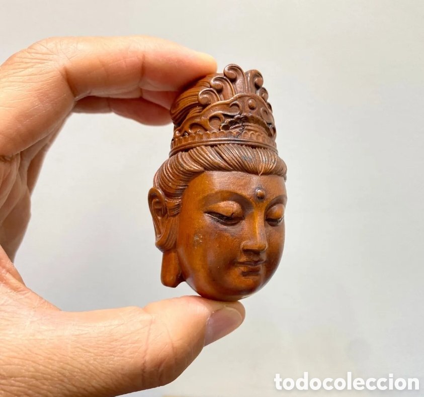 Antig&uuml;edades: Netsuke OJIME de madera, cabeza de GuanYin - Foto 3