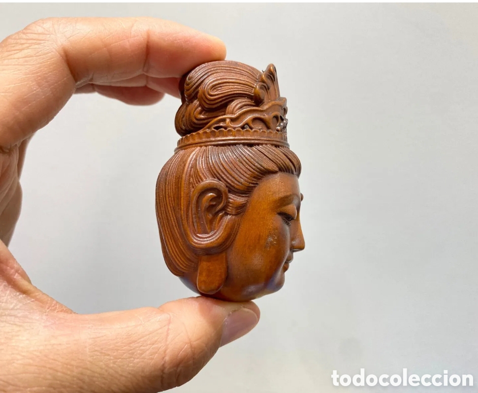 Antig&uuml;edades: Netsuke OJIME de madera, cabeza de GuanYin - Foto 4