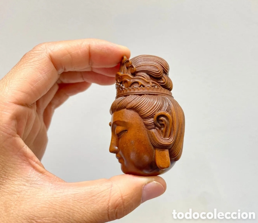 Antig&uuml;edades: Netsuke OJIME de madera, cabeza de GuanYin - Foto 6
