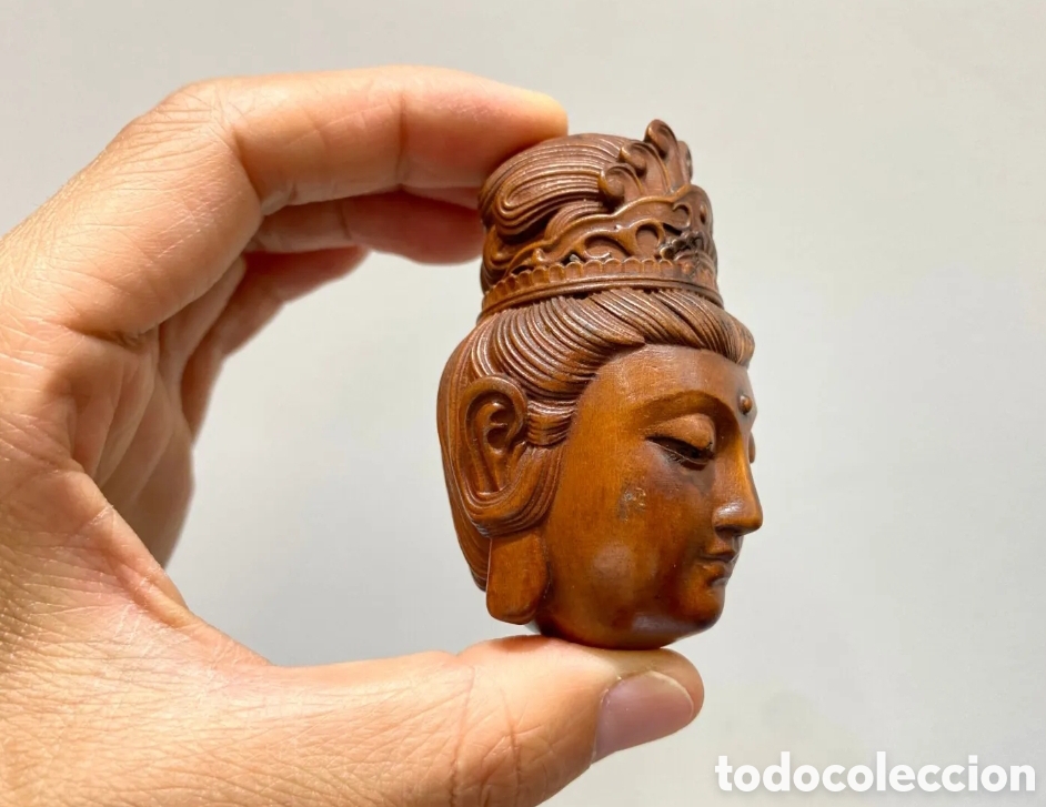 Antig&uuml;edades: Netsuke OJIME de madera, cabeza de GuanYin - Foto 7