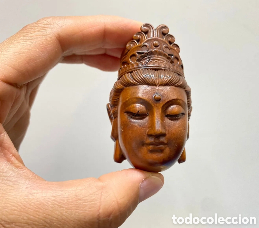 Antig&uuml;edades: Netsuke OJIME de madera, cabeza de GuanYin - Foto 8