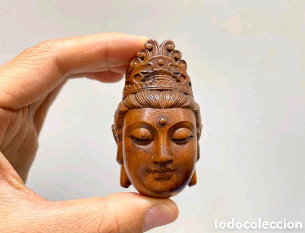 Antig&uuml;edades: Netsuke OJIME de madera, cabeza de GuanYin - Foto 1