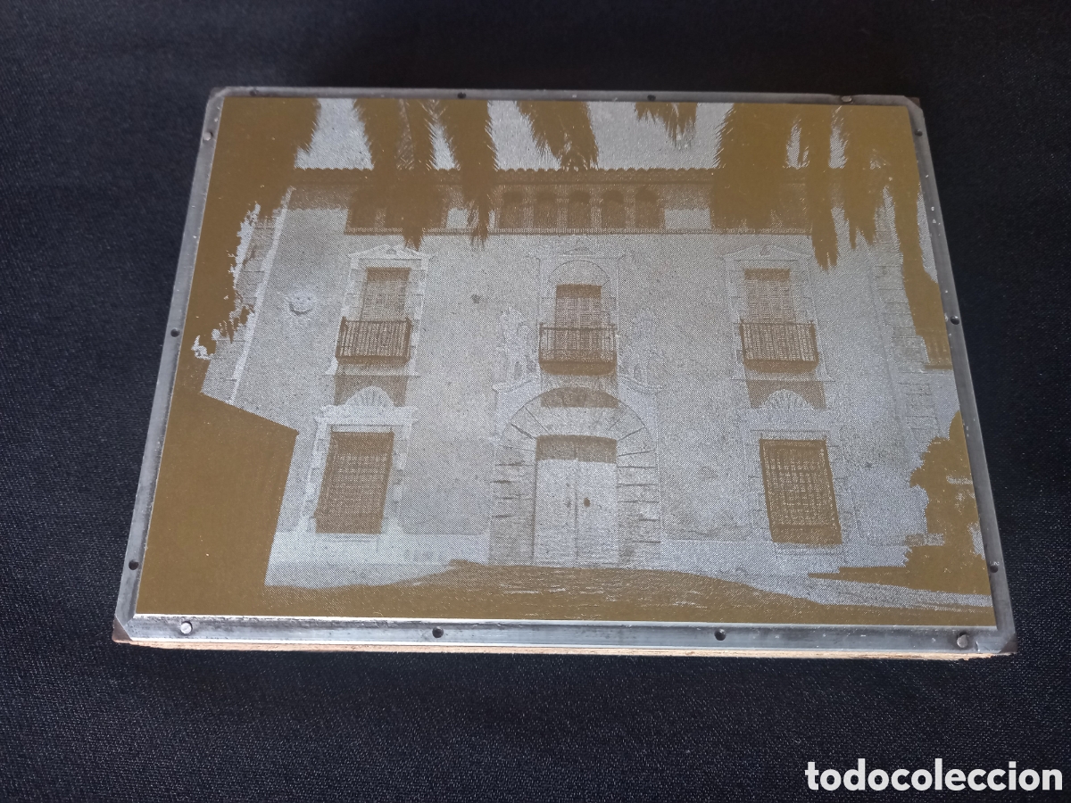 Antig&uuml;edades: Fachada Palacio a identificar. Plancha de Zinc para impresi&oacute;n. 14 x 10