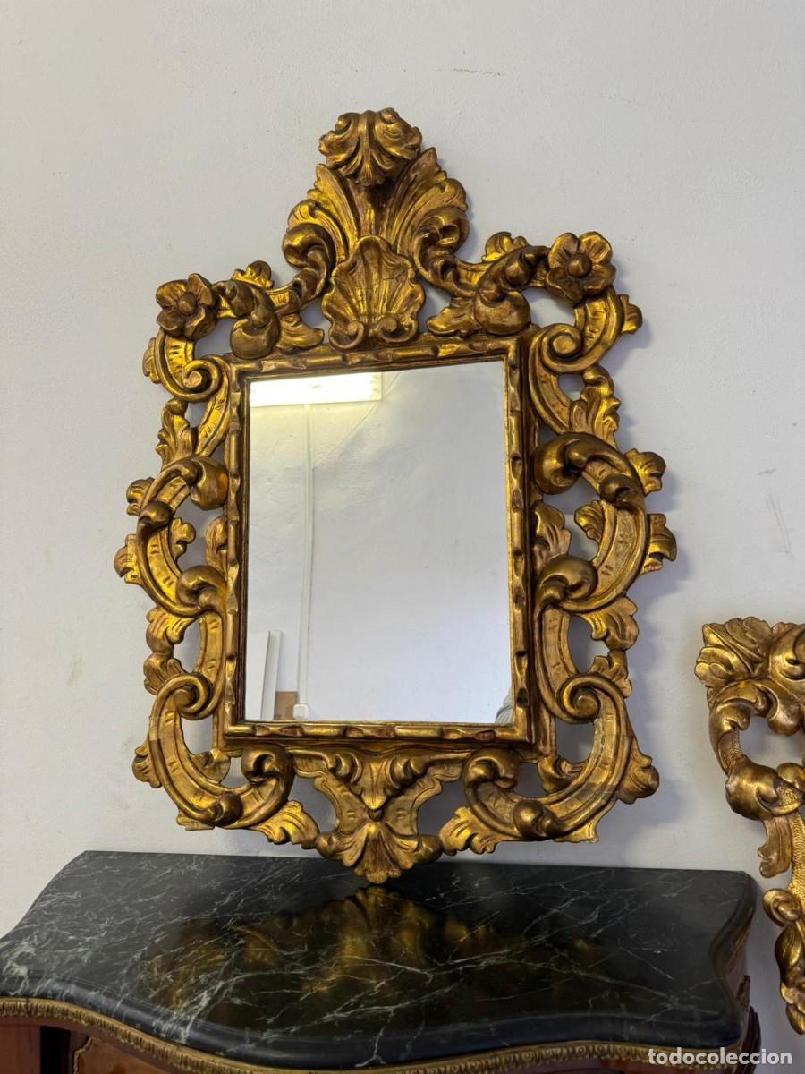 Antig&uuml;edades: Espejo cornucopia dorado con penacho. - Foto 1