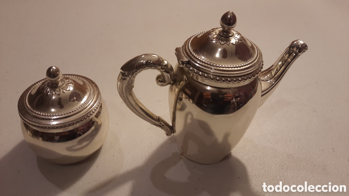 Antig&uuml;edades: Juego de caf&eacute; mini en metal plateado - Foto 2
