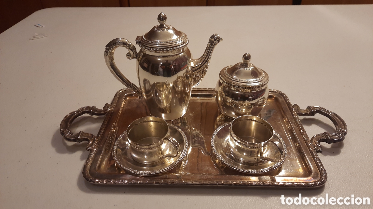 Antig&uuml;edades: Juego de caf&eacute; mini en metal plateado - Foto 1