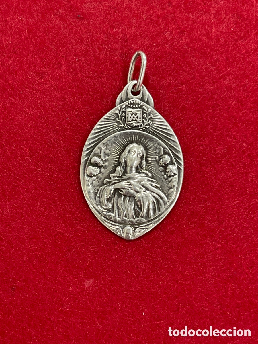 Antig&uuml;edades: Medalla de la virgen Mar&iacute;a en plata de ley. - Foto 1