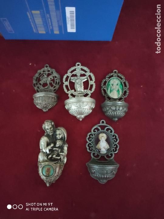 Antig&uuml;edades: RESERVADAS lote de 5 benditeras de metal - Foto 1