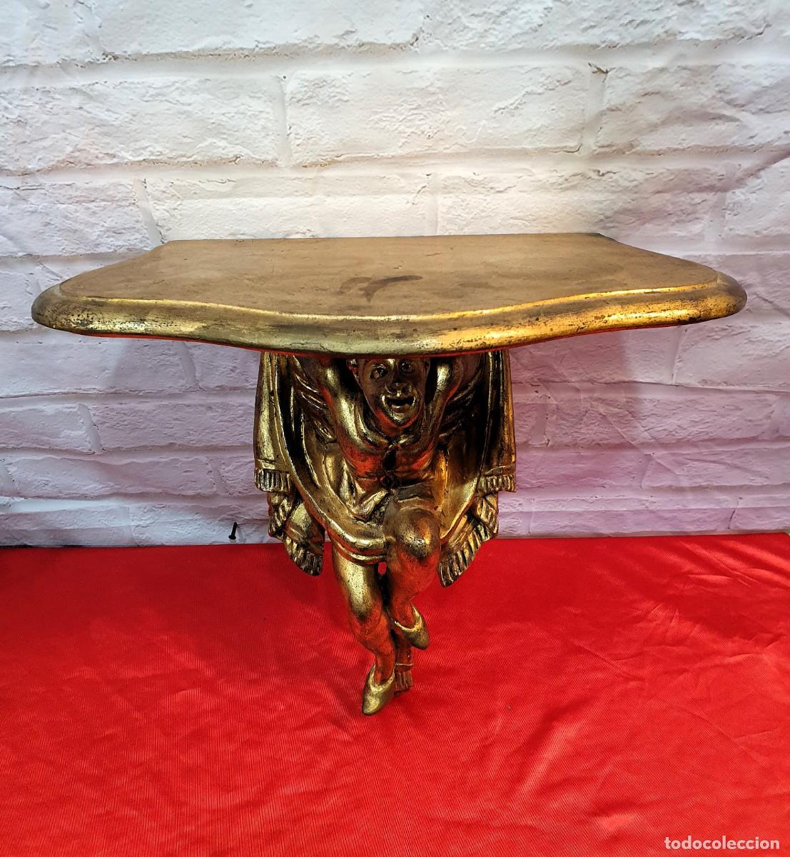 Antig&uuml;edades: MENSULA ANTIGUA DE MADERA CON PAN DE ORO - Foto 4