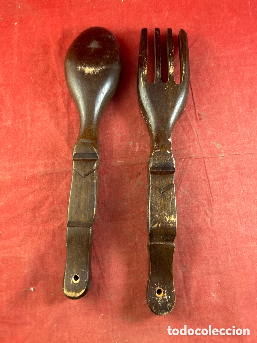 Antig&uuml;edades: CUCHARA Y TENEDOR DE MADERA - Foto 2