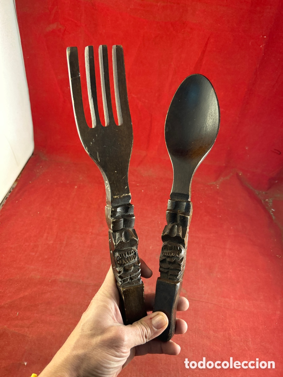 Antig&uuml;edades: CUCHARA Y TENEDOR DE MADERA - Foto 3