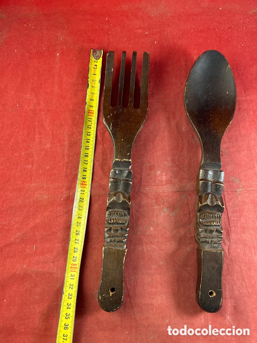 Antig&uuml;edades: CUCHARA Y TENEDOR DE MADERA - Foto 4