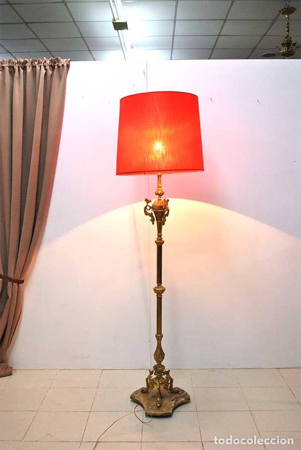 Antig&uuml;edades: L&Aacute;MPARA ANTIGUA DE PIE BRONCE DORADO - Foto 10